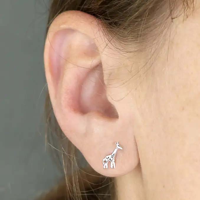 Giraffe Stud Earrings | Sterling Silver 925 | Animal Jewellery Gift
