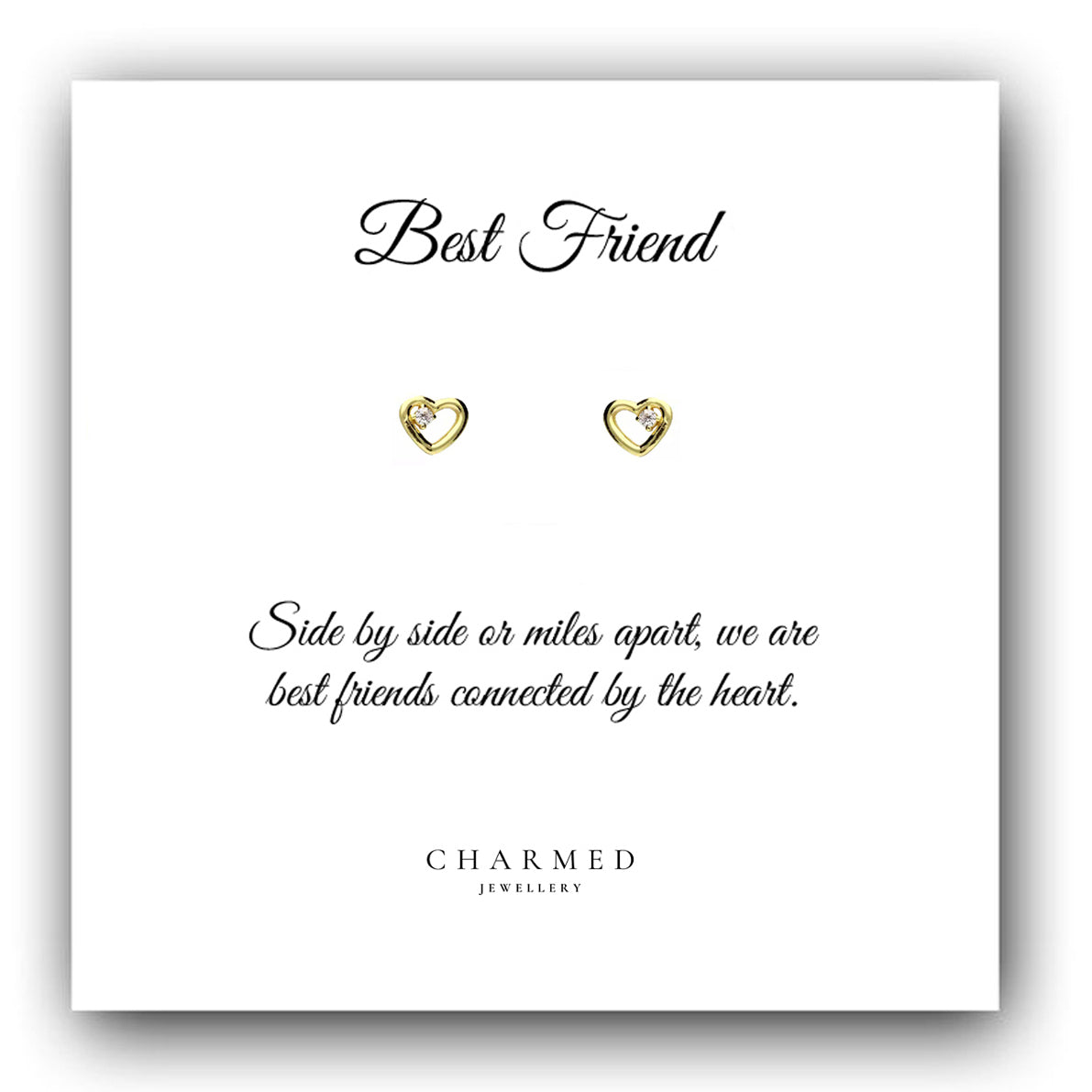 Best Friend Gift, CZ Heart Stud Earrings, 14ct Yellow Gold Plated Sterling Silver 925, Personalised Jewellery Gift