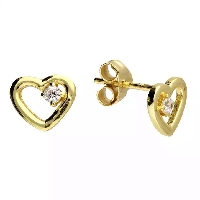 Daughter Gift, Gold CZ Heart Stud Earrings, Sterling Silver 925, Personalised Jewellery Gift