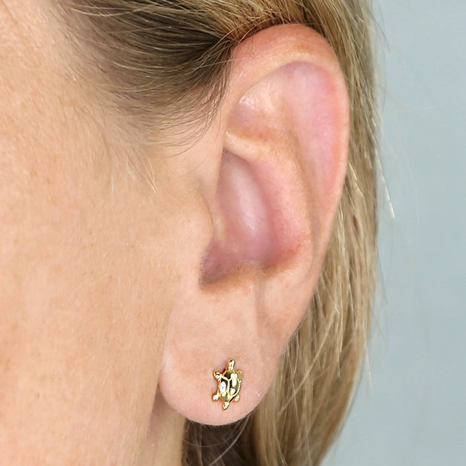 Turtle Stud Earrings | 18ct Yellow Gold Plated Sterling Silver 925 | Animal Jewellery Gift