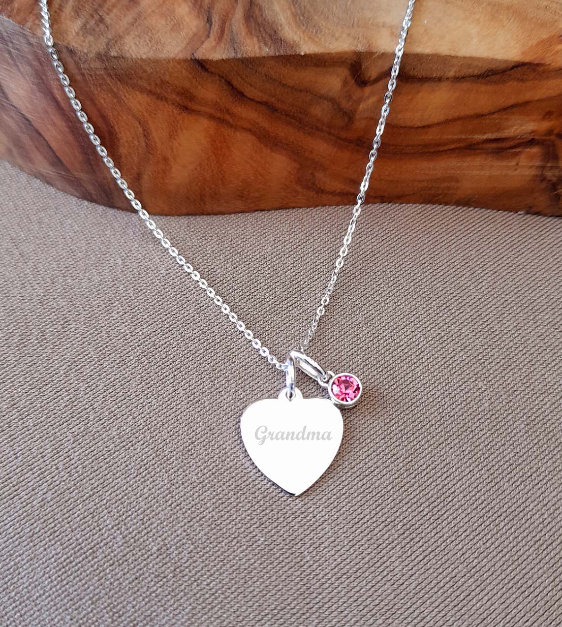 Grandma Necklace with Birthstone 925 Sterling Silver, Personalised Jewellery, Engraved Necklace