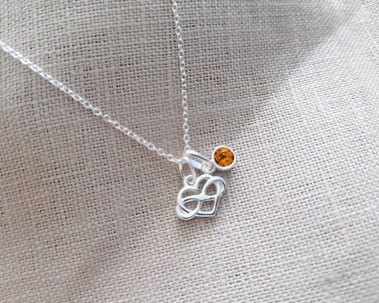 Granddaughter Infinity Heart Necklace with Birthstone in Sterling Silver 925, Personalised Jewellery Gift