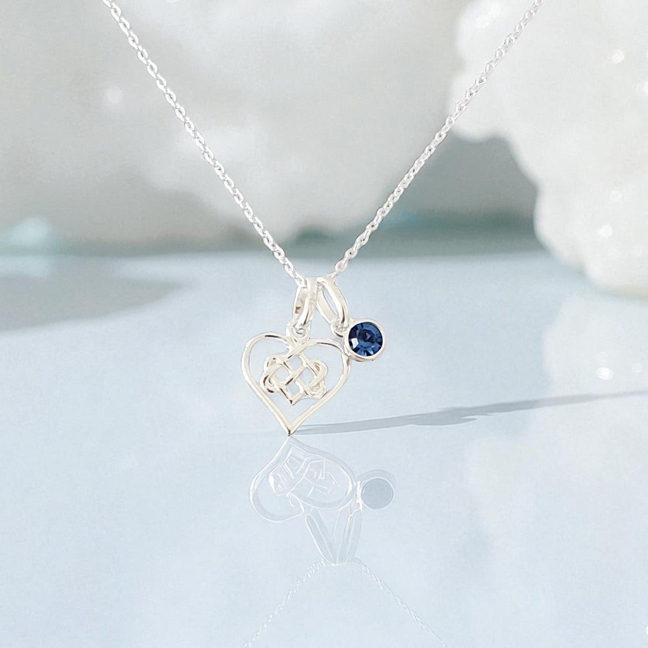 Sister Infinity Knot Necklace with Birthstone in Sterling Silver 925 | Personalised Gift