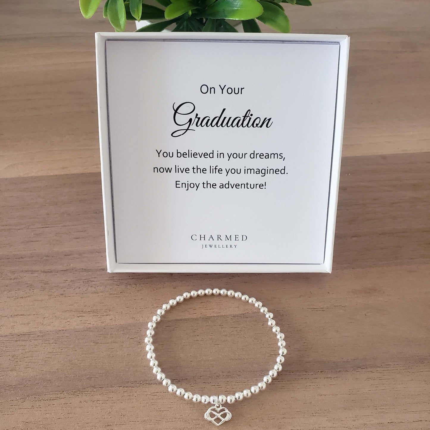 Graduation Gift, Infinity Heart Bracelet, Choice of 4mm or 5mm Beads