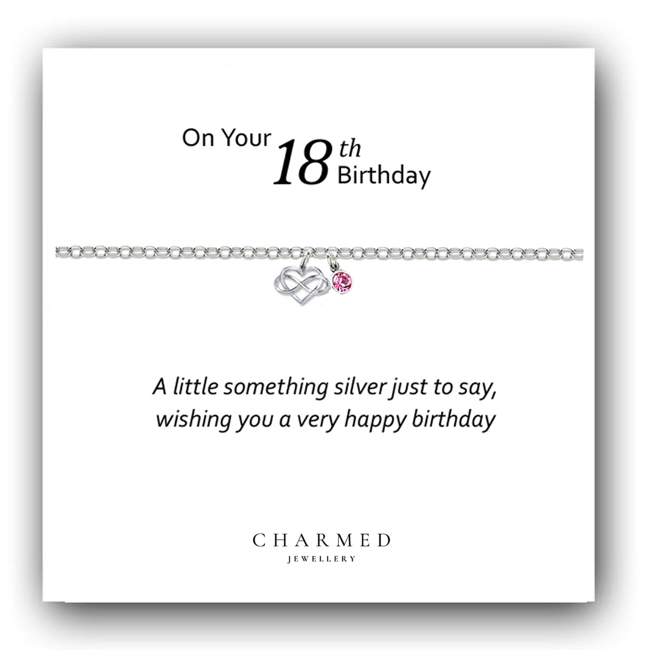 18th Birthday Infinity Heart Bracelet with Birthstone in Sterling Silver 925, Personalised Jewellery Gift