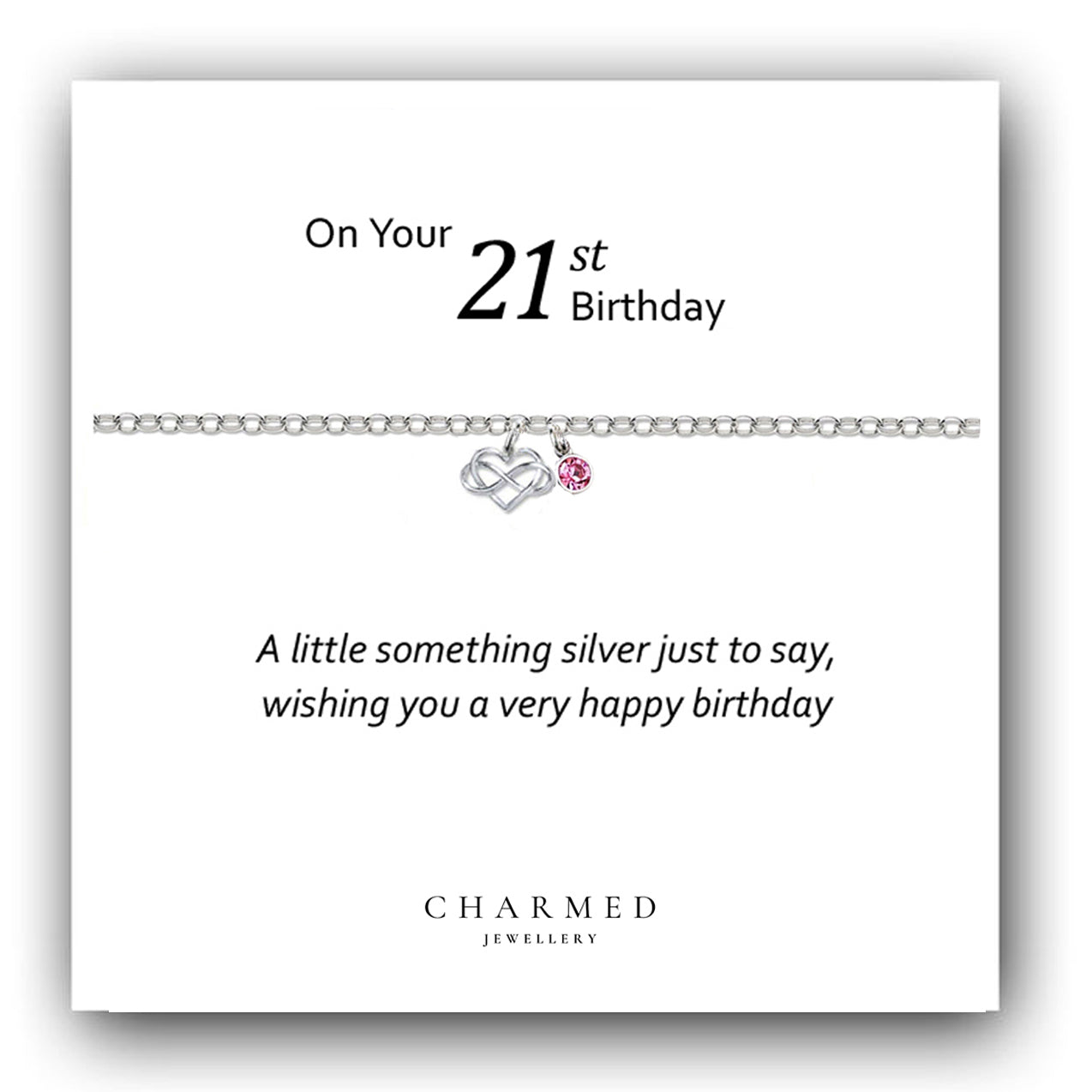 21st Birthday Infinity Heart Bracelet with Birthstone in Sterling Silver 925, Personalised Jewellery Gift