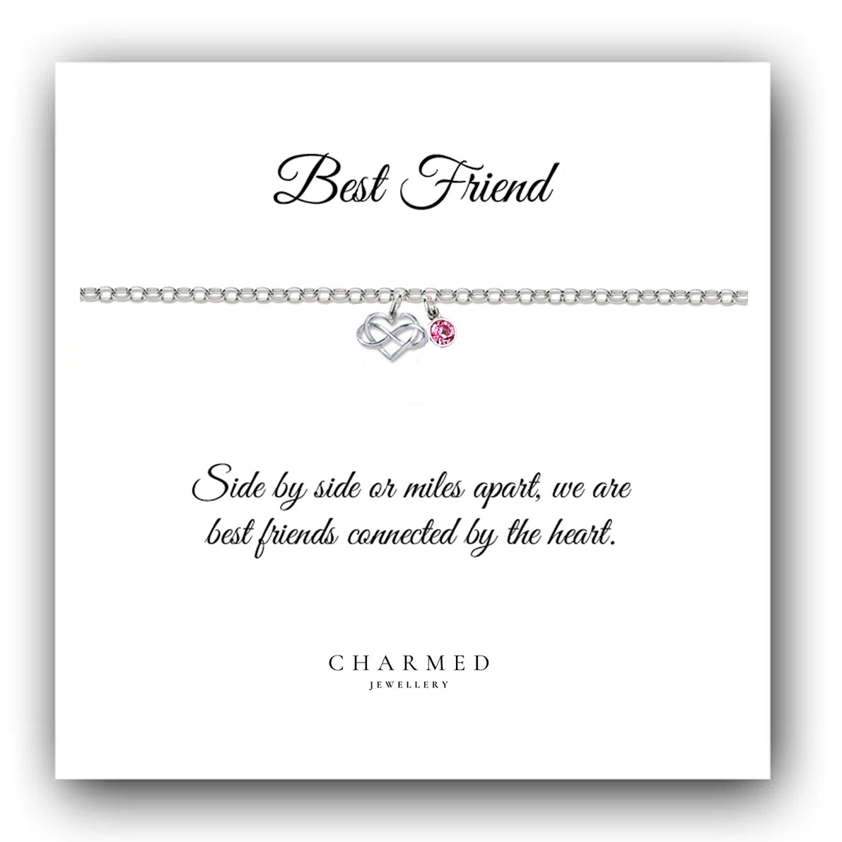 Best Friend Infinity Heart Bracelet with Birthstone in Sterling Silver 925, Personalised Gift