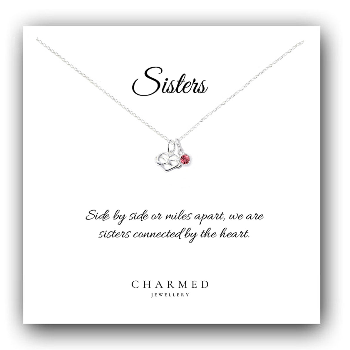 Sister Infinity Heart Necklace with Birthstone in Sterling Silver 925, Personalised Jewellery Gift