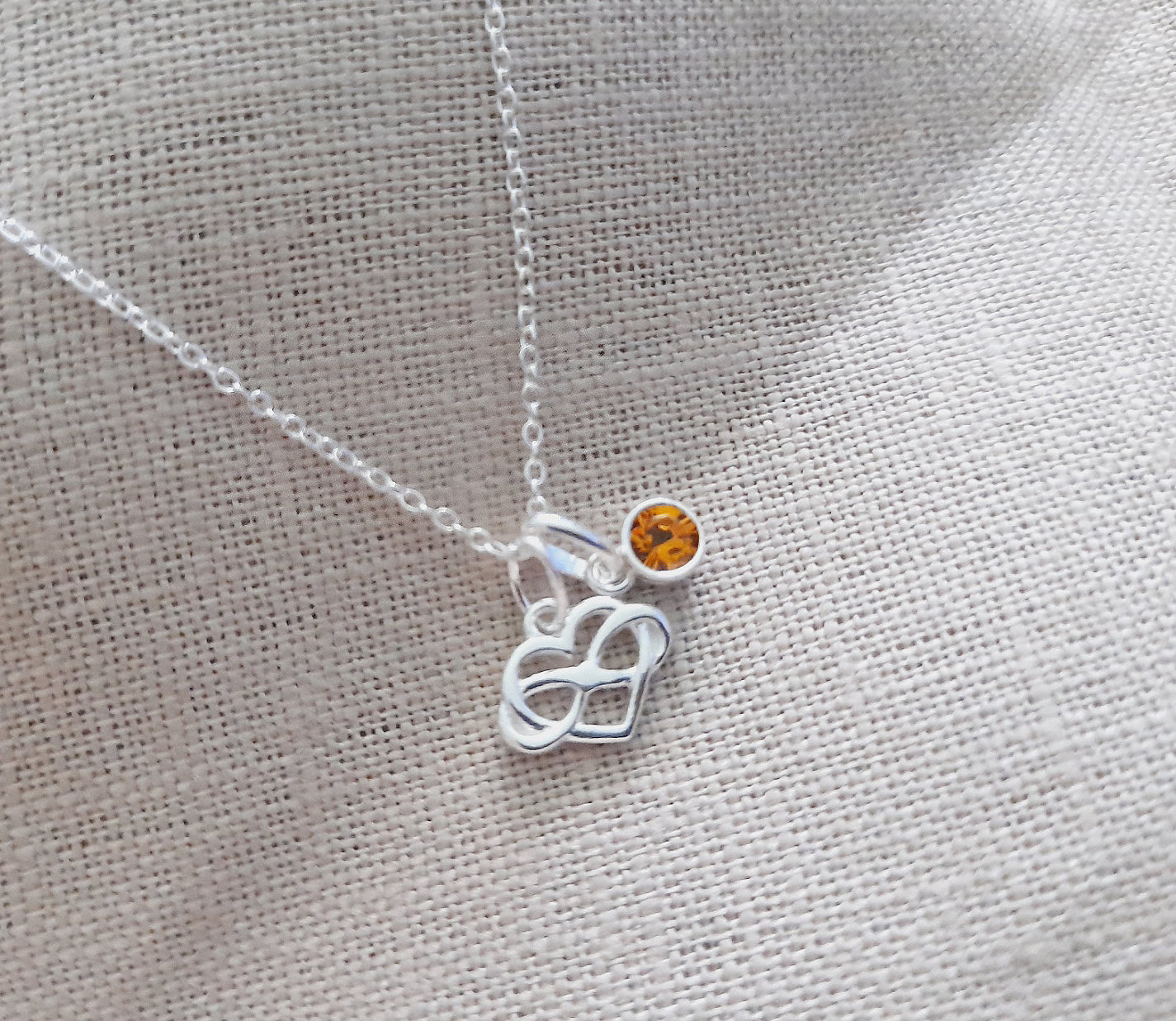 Maid of Honour Gift Infinity Heart Necklace with Birthstone in Sterling Silver 925, Personalised Jewellery Gift
