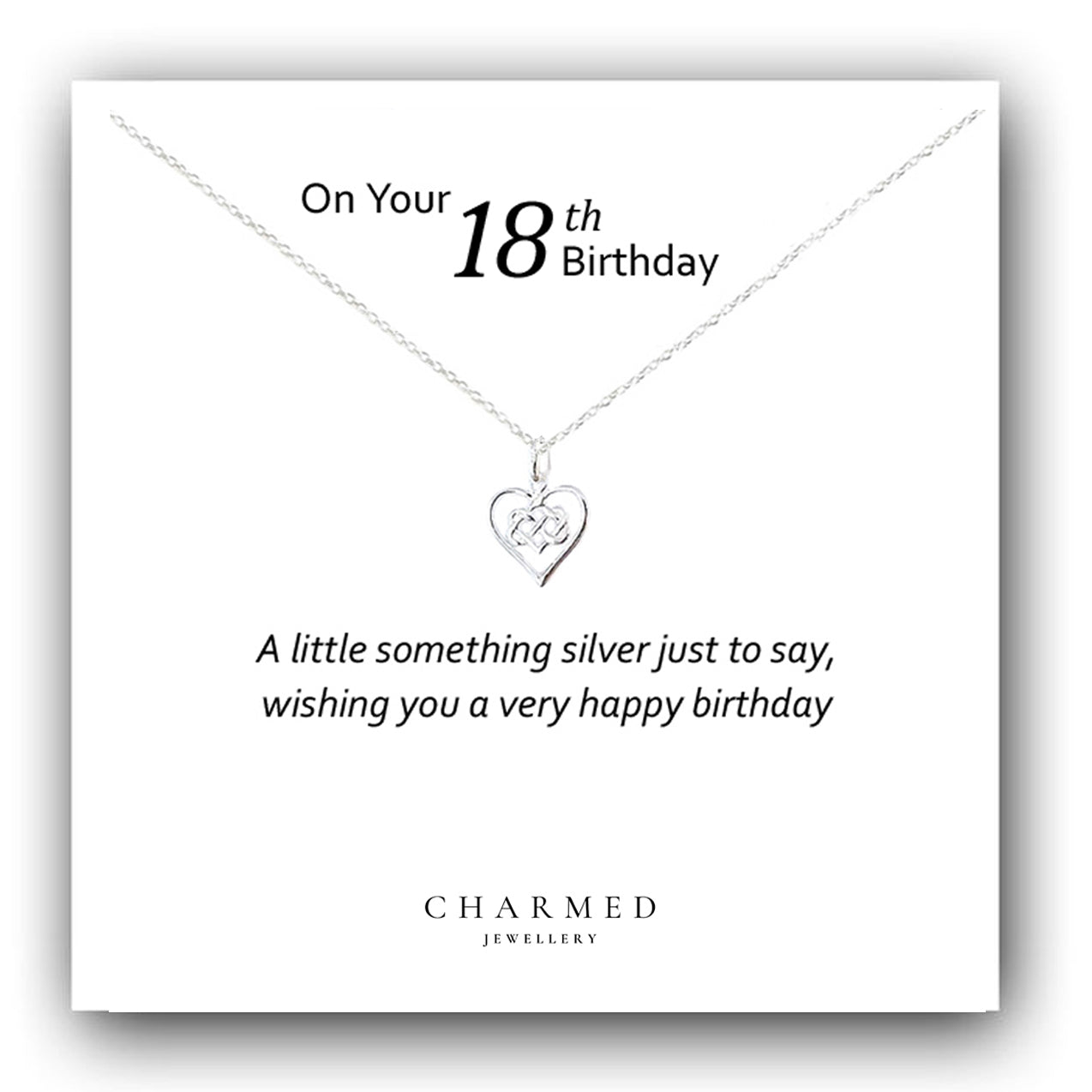 18th Birthday Infinity Knot Heart Necklace in Sterling Silver 925 | Personalised Gift