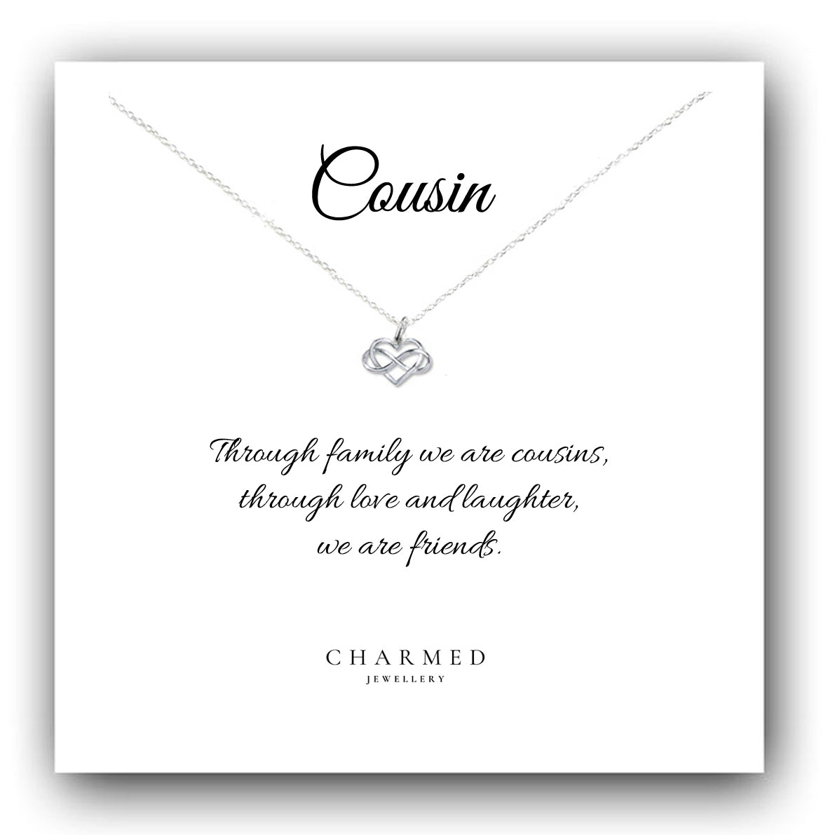 Cousin Infinity Heart Necklace in Sterling Silver 925, Personalised Gift