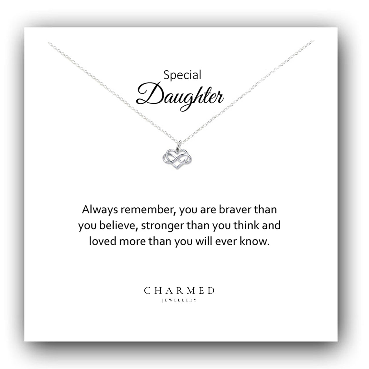 Daughter Infinity Heart Necklace in Sterling Silver 925, Personalised Jewellery Gift
