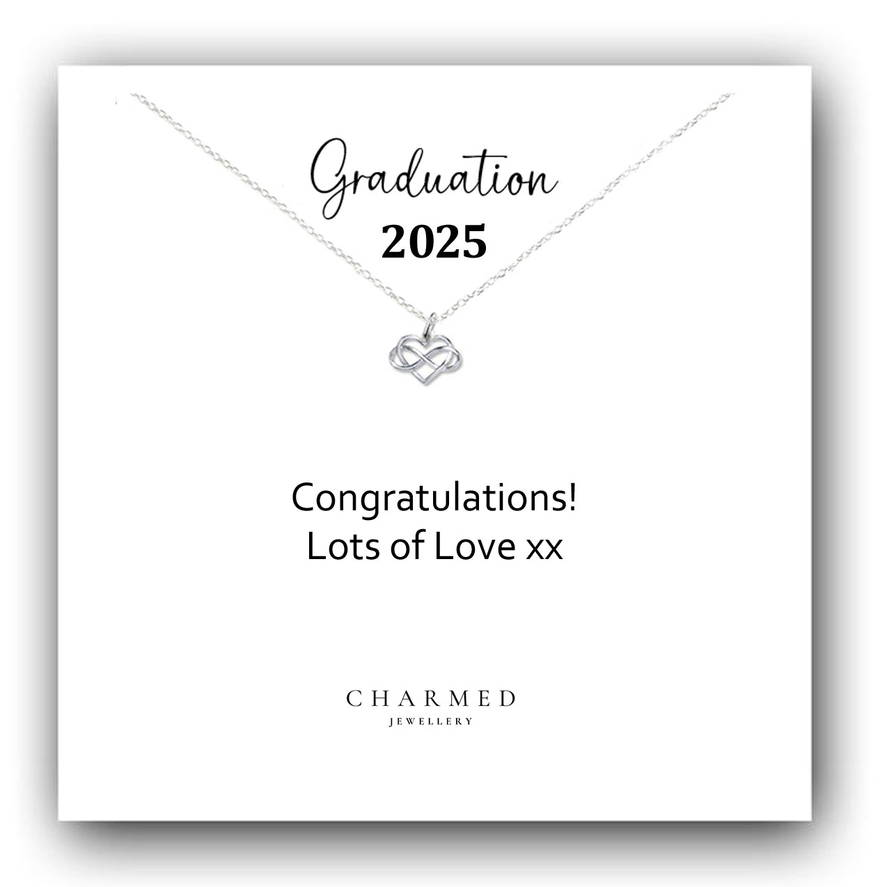 Graduation Gift, Ribbon Heart Necklace in Sterling Silver 925, Personalised Jewellery Gift