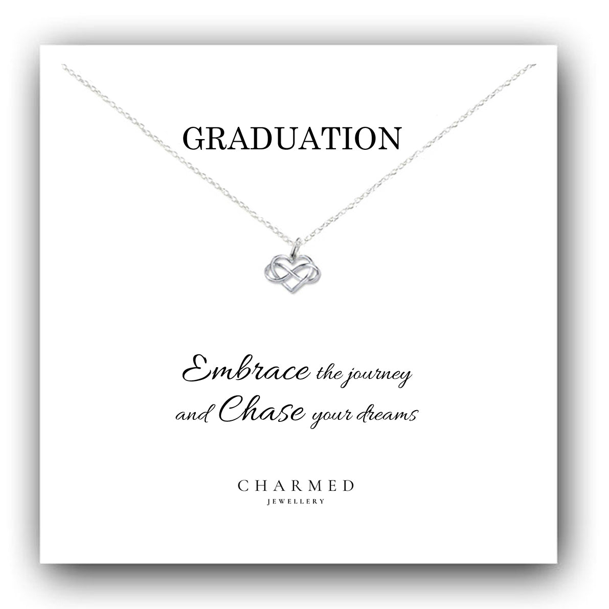 Graduation Gift, Ribbon Heart Necklace in Sterling Silver 925, Personalised Jewellery Gift