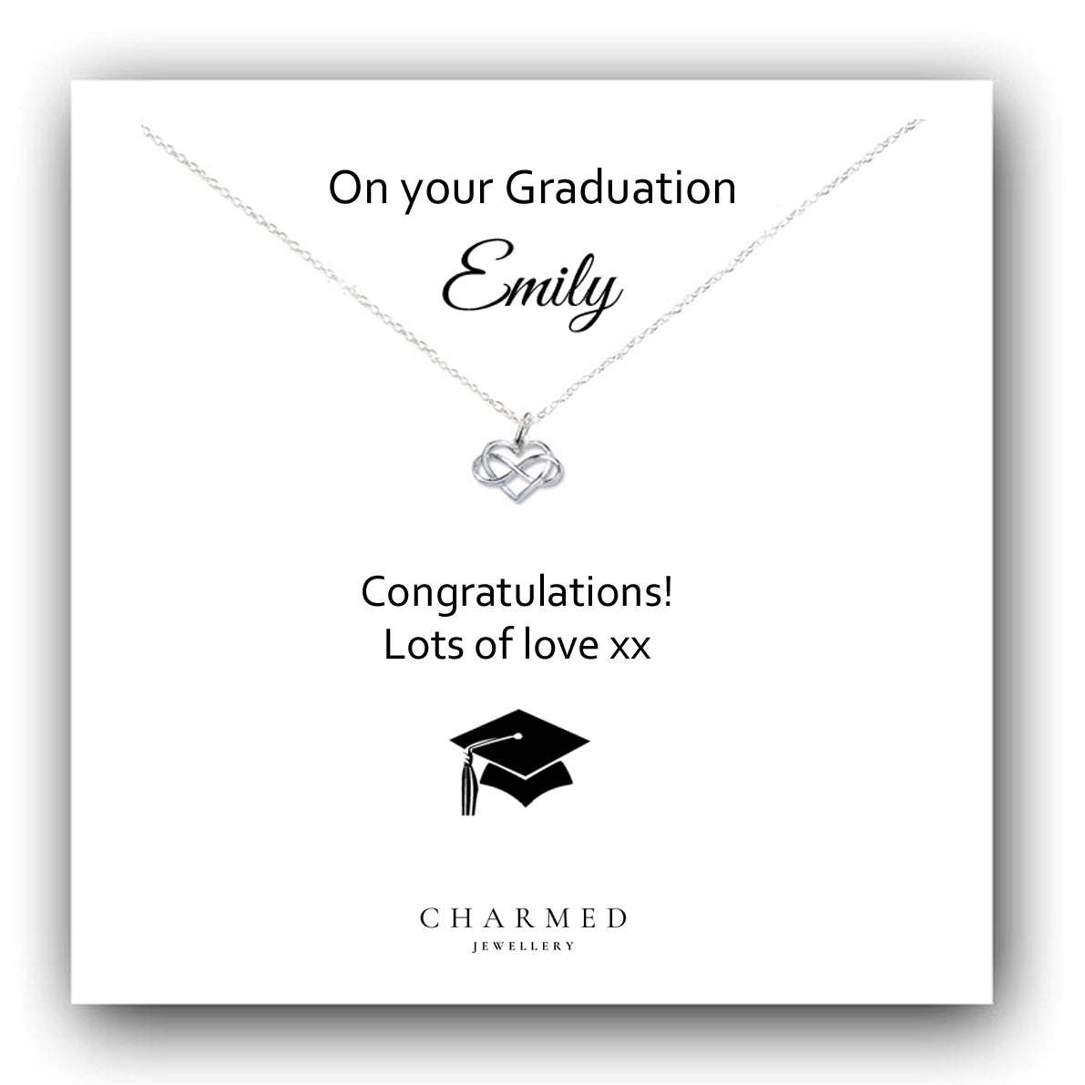 Graduation Gift, Infinity Heart Necklace in Sterling Silver 925, Personalised Gift