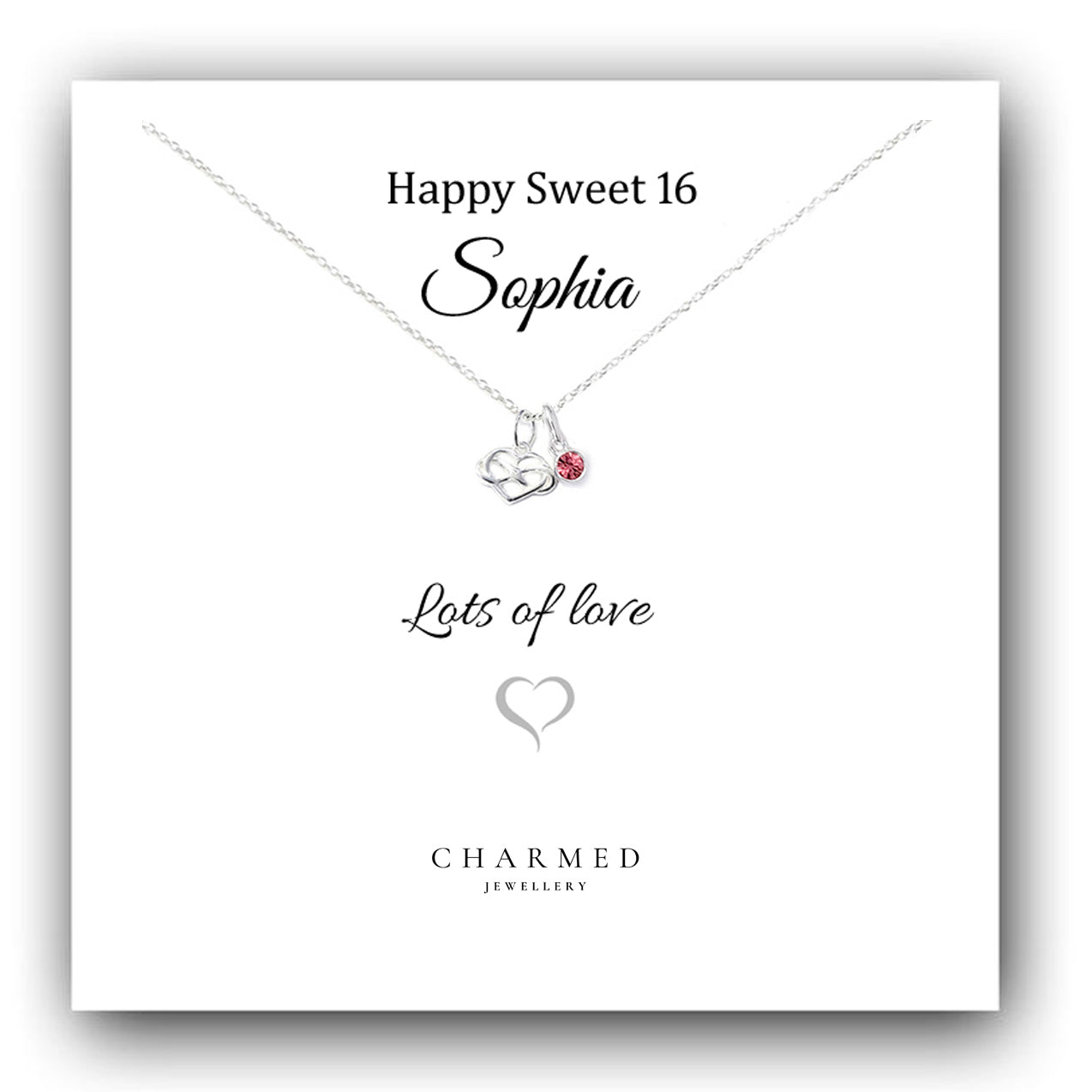 Sweet 16 Infinity Heart Necklace with Birthstone in Sterling Silver 925, Personalised Jewellery Gift