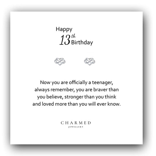 13th Birthday Gift,  Infinity Heart Stud Earrings Sterling Silver 925, Personalised Jewellery Gift