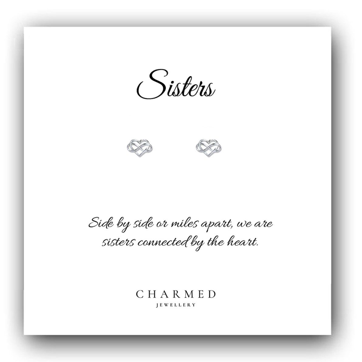 Sister Gift, Infinity Heart Stud Earrings, Personalised Gift for Sister