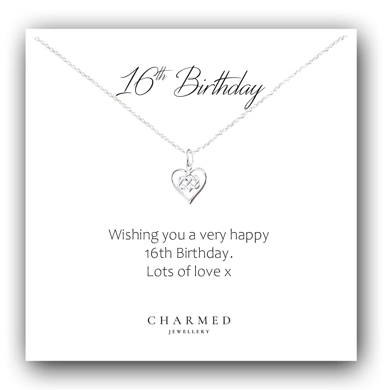 16th Birthday Infinity Knot Heart Necklace in Sterling Silver 925 | Personalised Gift