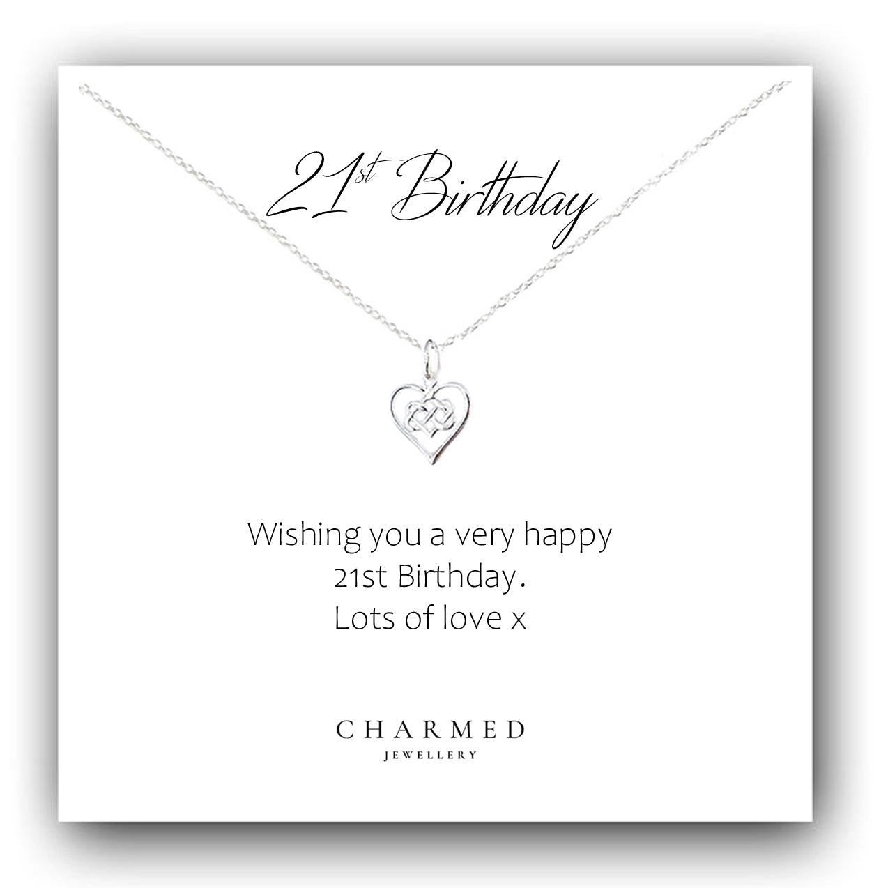 21st Birthday Infinity Knot Heart Necklace in Sterling Silver 925 | Personalised Gift