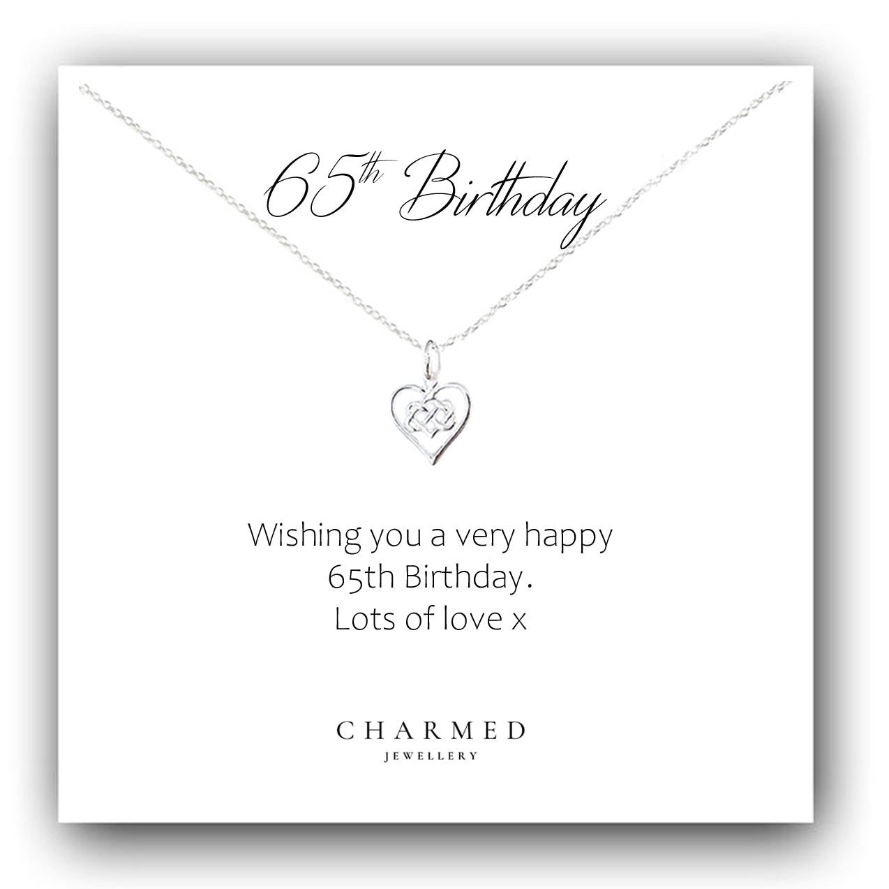 65th Birthday Infinity Knot Heart Necklace in Sterling Silver 925 | Personalised Gift