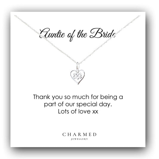 Auntie of the Bride Infinity Knot Necklace in Sterling Silver 925 | Personalised Jewellery Gift