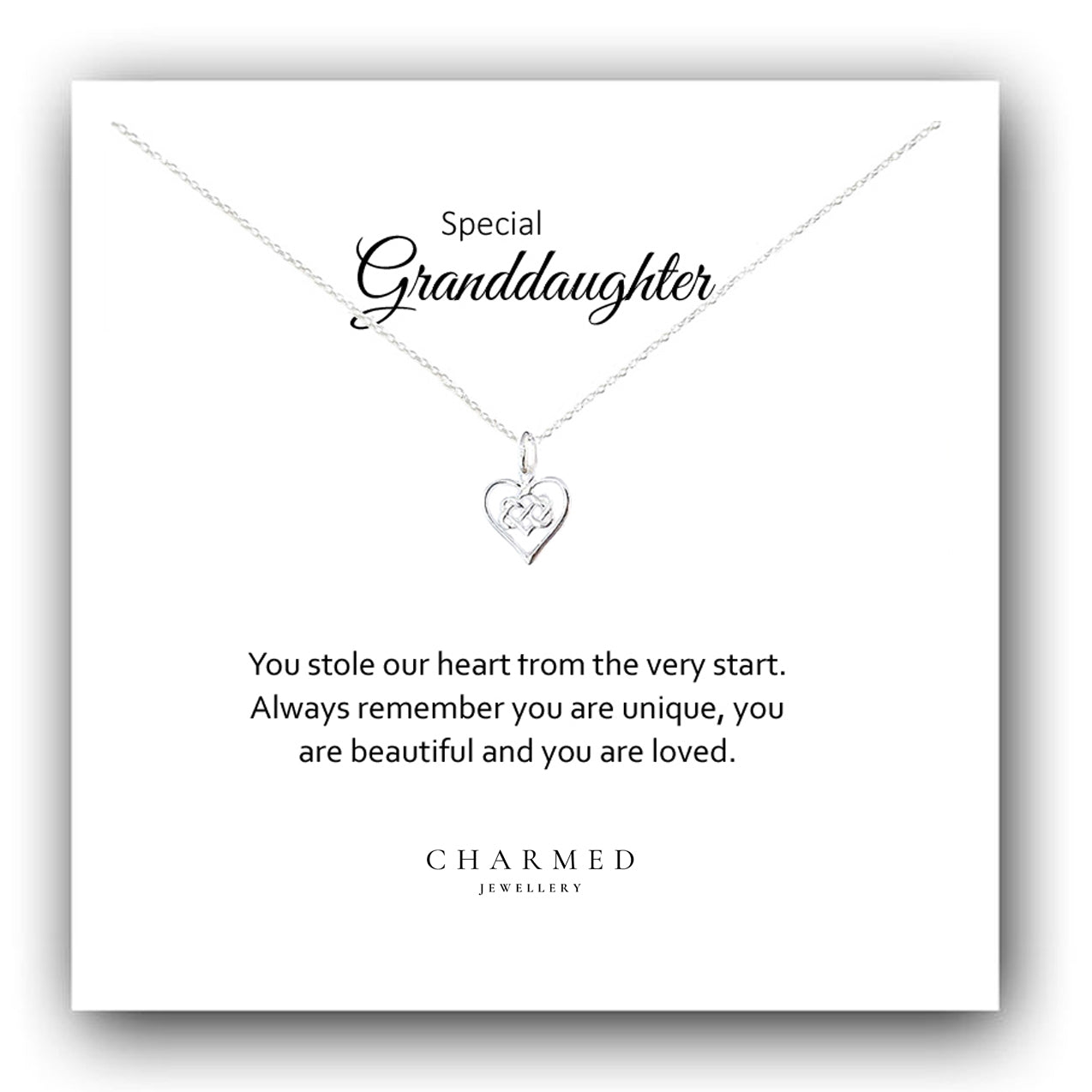 Granddaughter Infinity Knot Necklace in Sterling Silver 925, Personalised Jewellery Gift