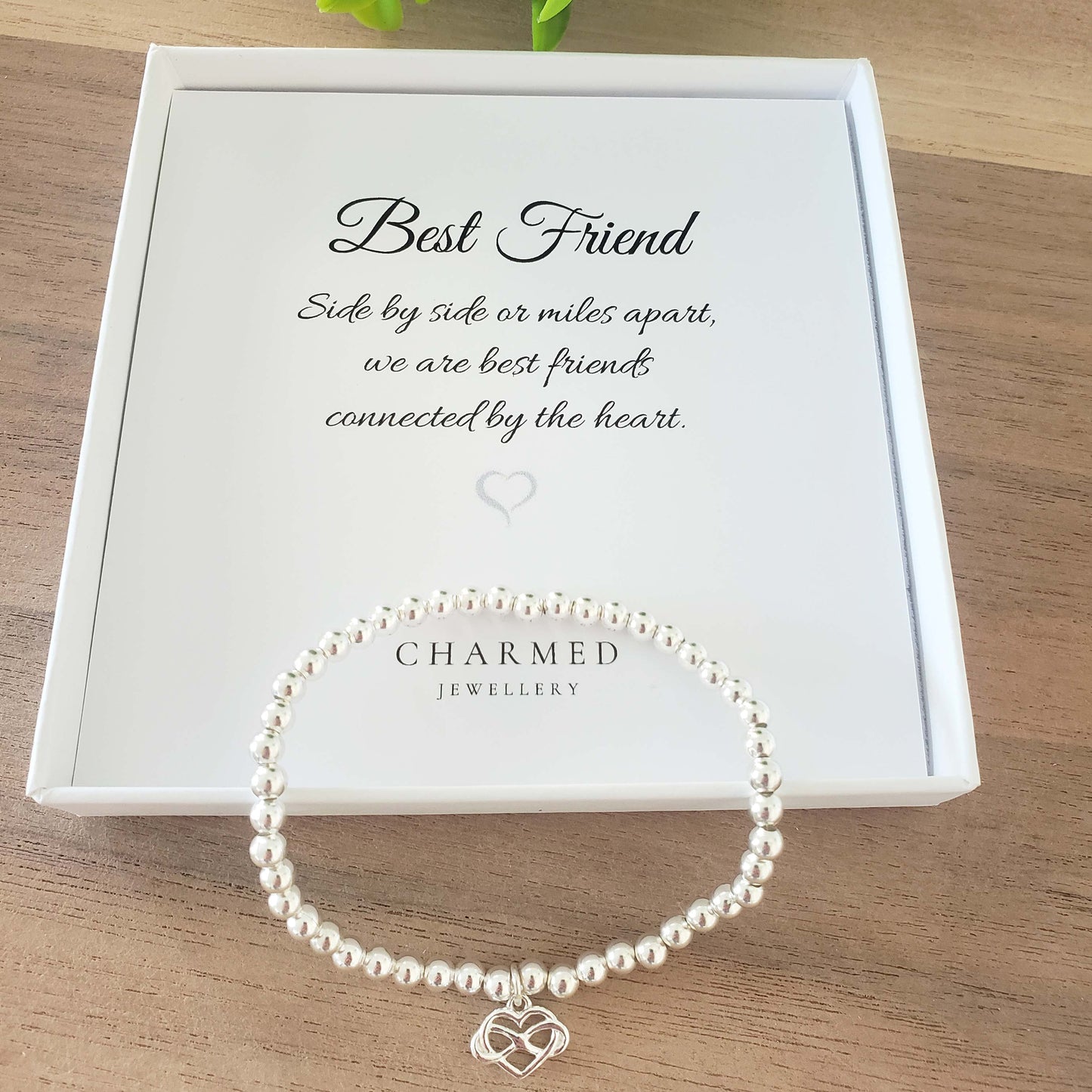 Best Friend Gift, Infinity Heart Bracelet, Choice of 4mm or 5mm Beads, Stretch Bead Bracelet