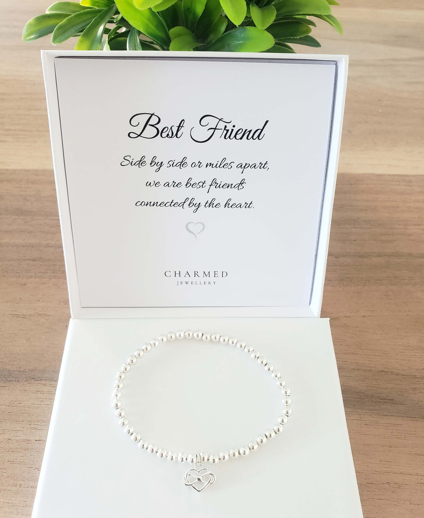 Best Friend Gift, Infinity Heart Bracelet, Choice of 4mm or 5mm Beads