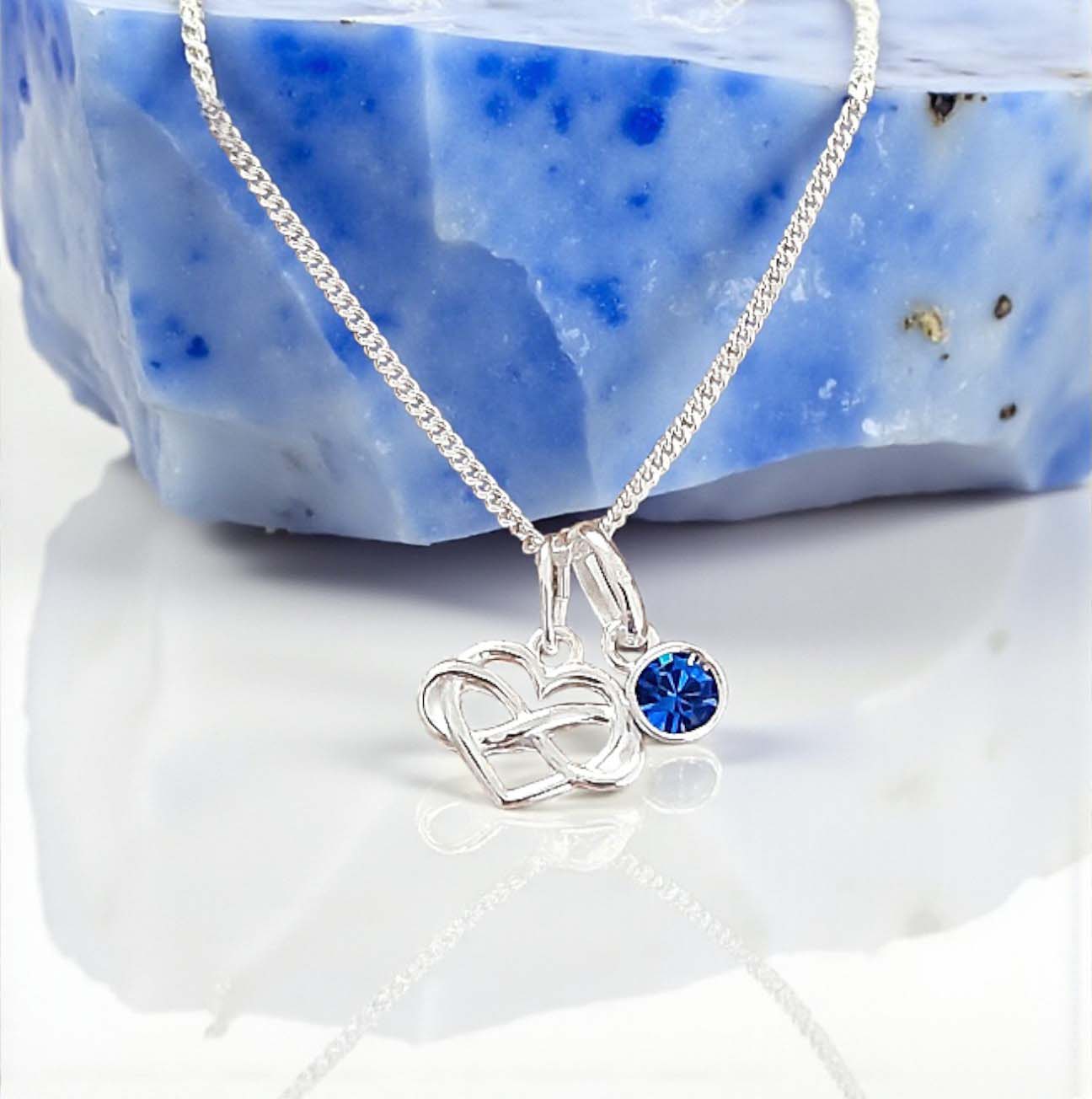 Infinity Heart Birthstone Necklace | Sterling Silver 925 Personalised Jewellery