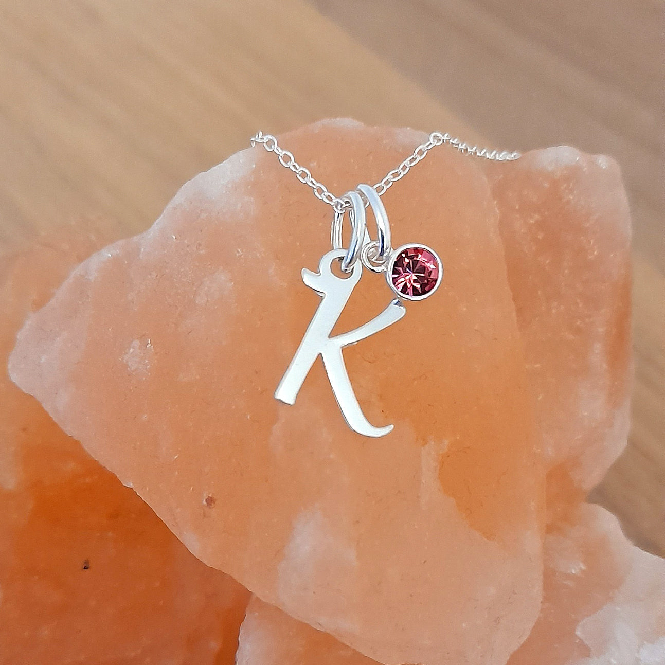 Sister Gift, Initial Letter Necklace with Birthstone in Sterling Silver 925, Personalised Jewellery Gift