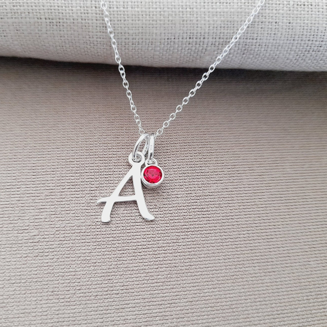 Sister Gift, Initial Letter Necklace with Birthstone in Sterling Silver 925, Personalised Jewellery Gift