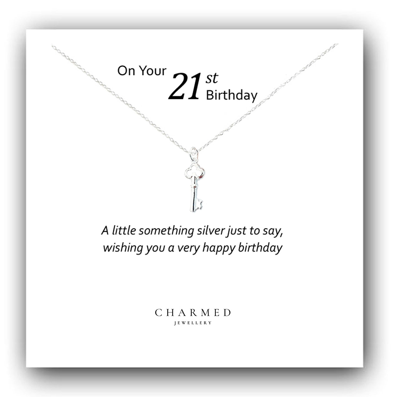 21st Birthday Key Necklace in Sterling Silver 925, Personalised Jewellery Gift