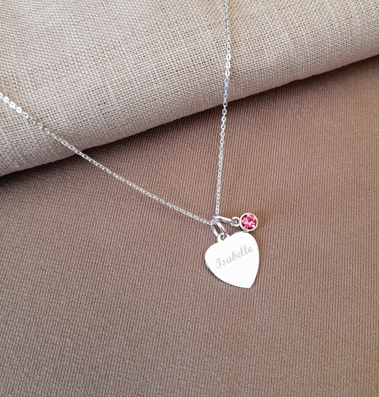 Daughter Gift, Engraved Heart Birthstone Necklace 925 Sterling Silver, Personalised Necklace, Message Jewellery