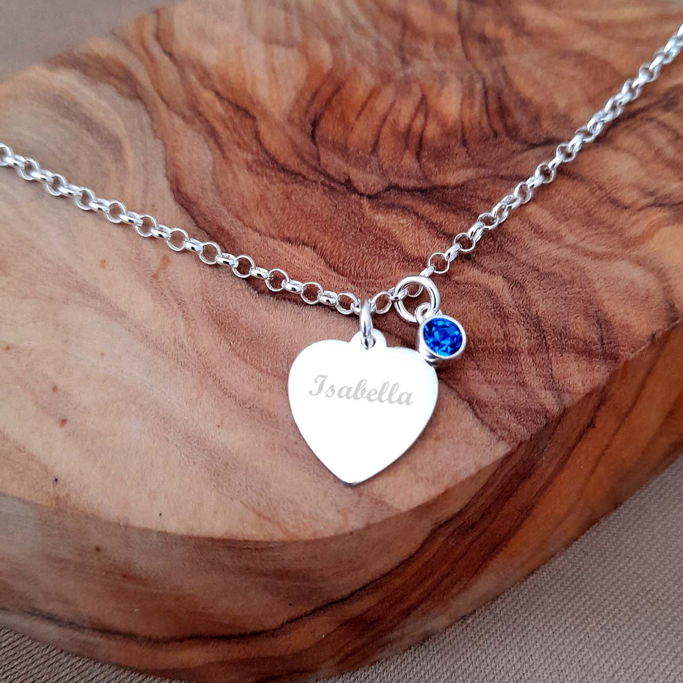 13th Birthday Gift, Engraved Heart Birthstone Bracelet 925 Sterling Silver, Personalised Jewellery Gift