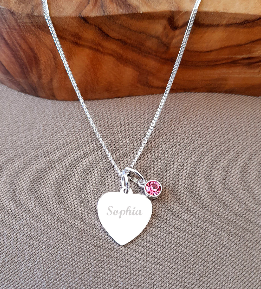 Daughter Gift, Engraved Heart Birthstone Necklace 925 Sterling Silver, Personalised Necklace, Message Jewellery