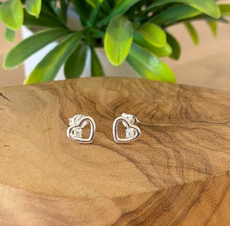 Retirement Gift, CZ Heart Stud Earrings Sterling Silver 925, Personalised Jewellery Gift