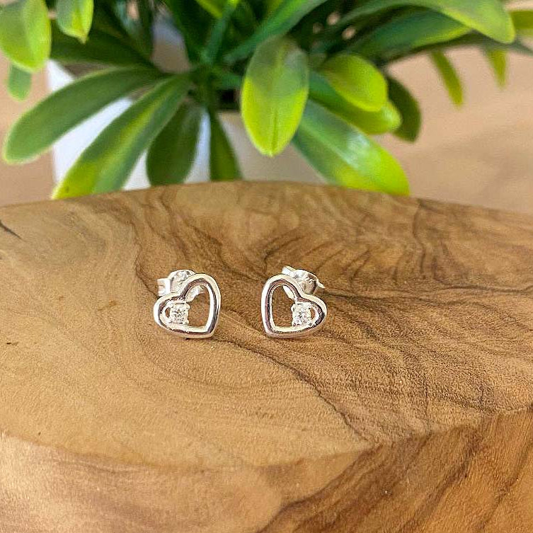 CZ Heart Stud Earrings 925 Sterling Silver