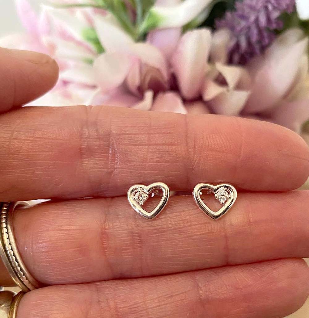 Granddaughter Gift, CZ Heart Stud Earrings Sterling Silver 925, Personalised Jewellery Gift
