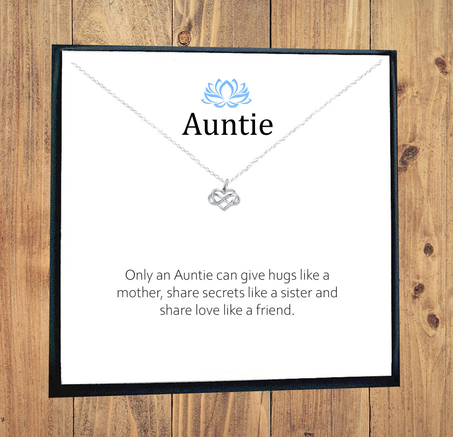 Auntie Infinity Heart Necklace in Sterling Silver 925, Personalised Gift