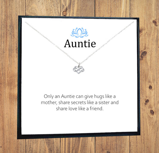 Auntie Infinity Heart Necklace in Sterling Silver 925, Personalised Gift