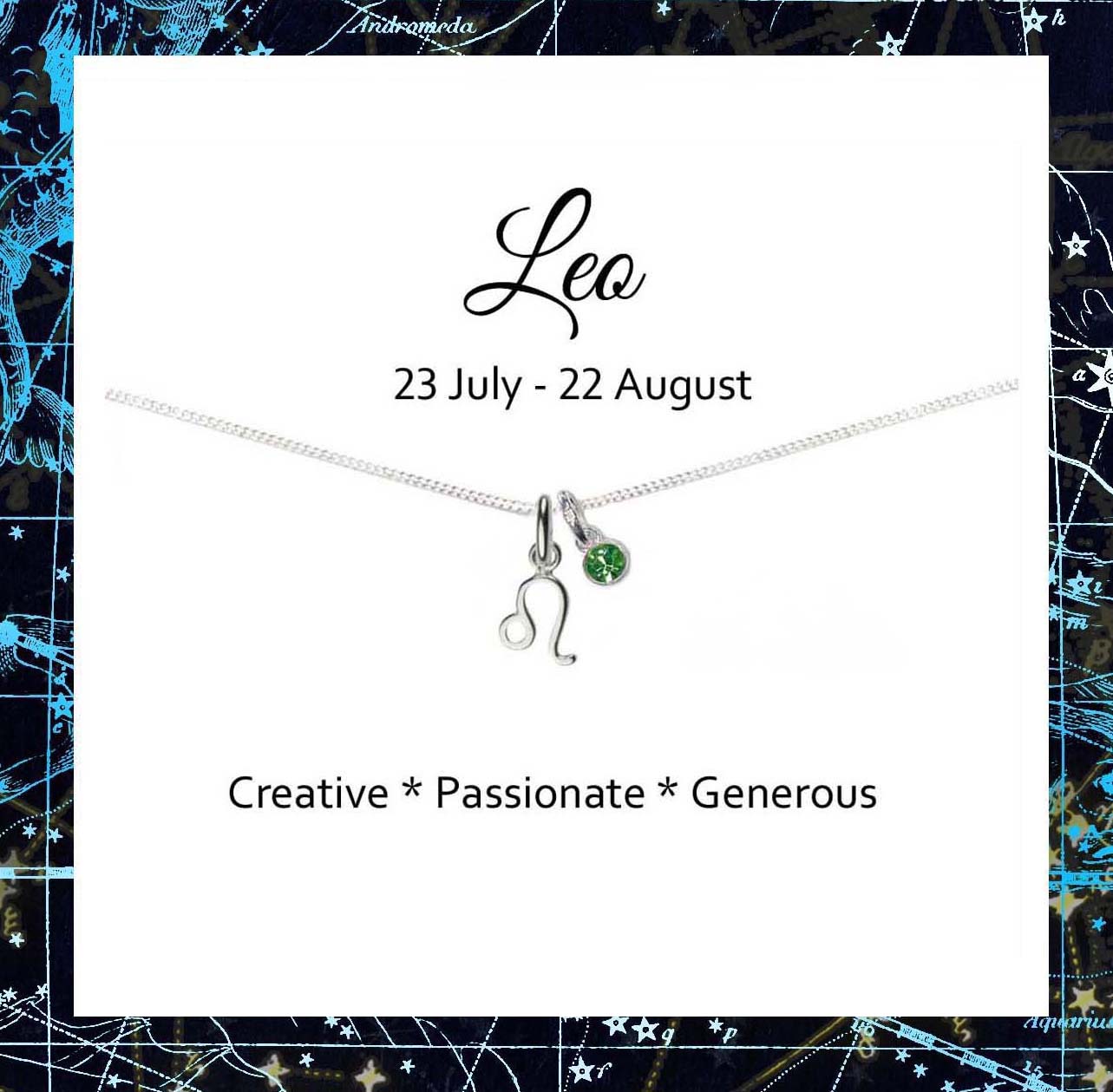 Leo Zodiac Necklace with Birthstone in Sterling Silver 925, Personalised Jewellery Gift