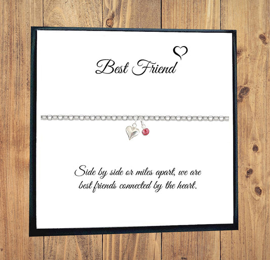 Best Friend Puffy Heart Bracelet with Birthstone in Sterling Silver 925, Personalised Gift