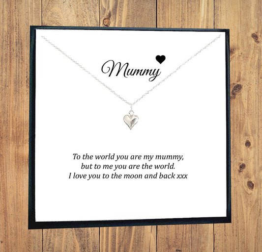 Mummy Puffy Heart Necklace in Sterling Silver 925, Personalised Gift