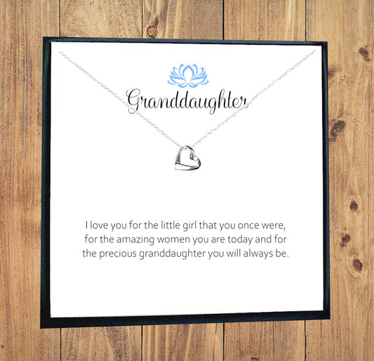 Granddaughter Ribbon Heart Necklace in Sterling Silver 925, Personalised Gift