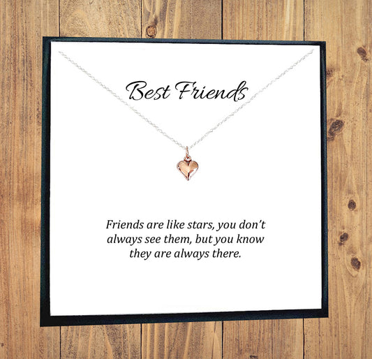 Best Friend Rose Gold Puffy Heart Necklace in Sterling Silver 925, Personalised Gift