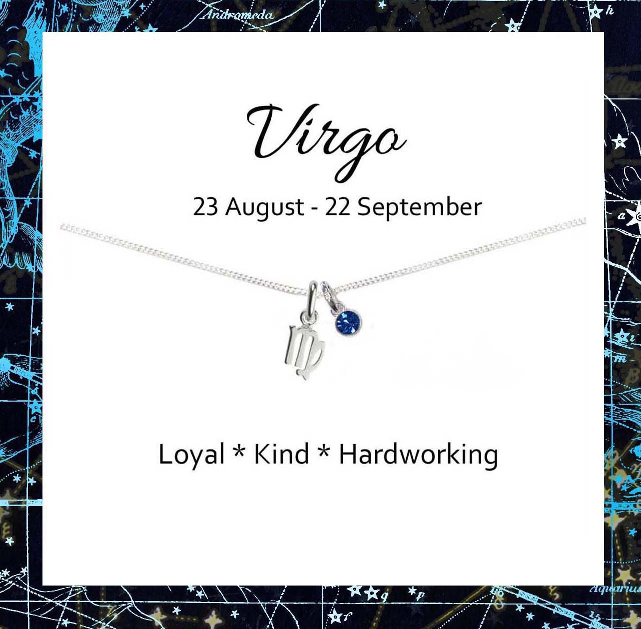 Virgo Zodiac Necklace with Birthstone in Sterling Silver 925, Personalised Jewellery Gift