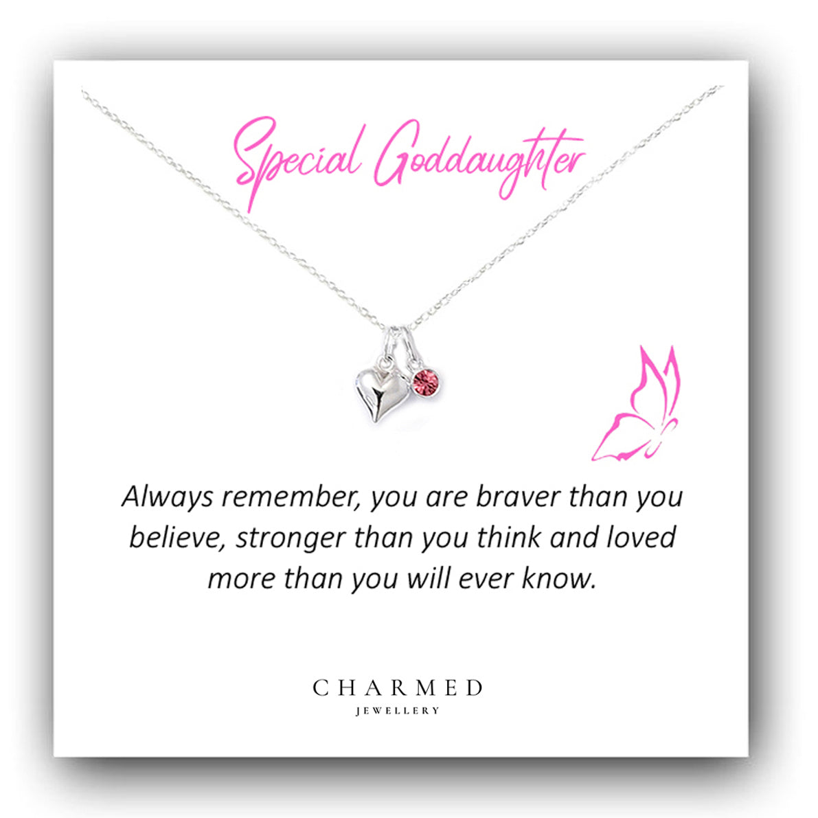 Goddaughter Heart Necklace with Birthstone | Sterling Silver 925 | Personalised Jewellery Gift