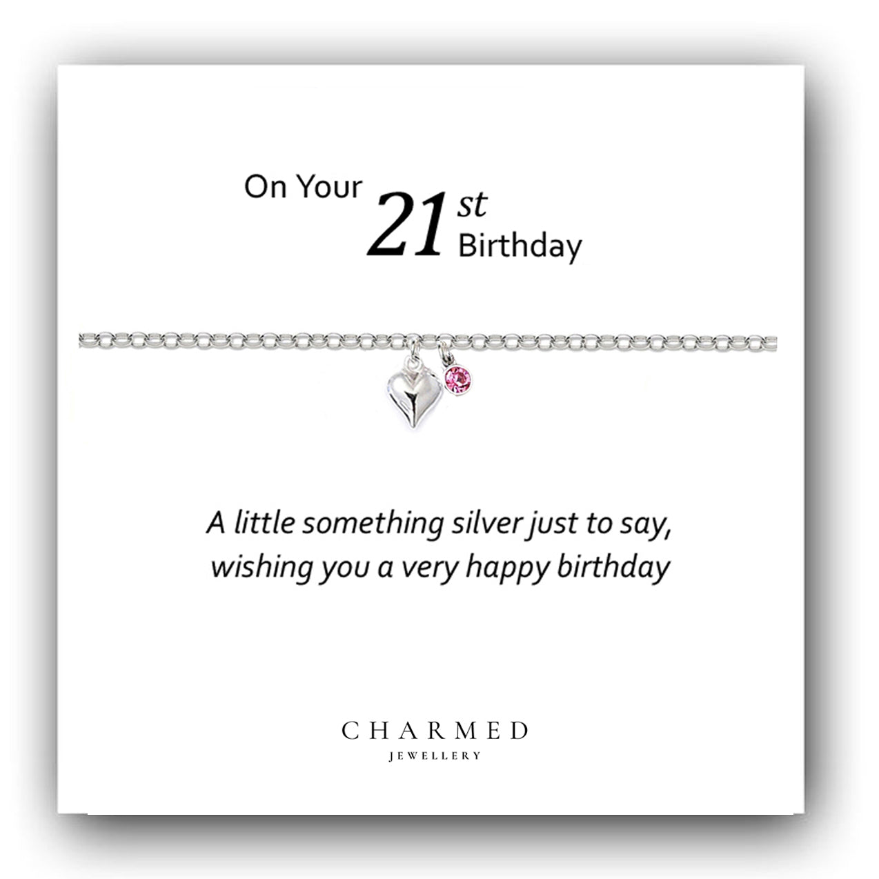 21st Birthday Puffy Heart Bracelet with Birthstone in Sterling Silver 925, Personalised Jewellery Gift