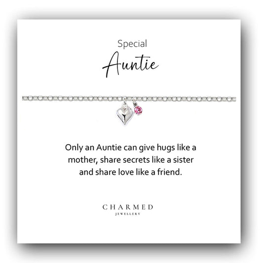 Auntie Puffy Heart Bracelet with Birthstone in Sterling Silver 925, Personalised Jewellery Gift